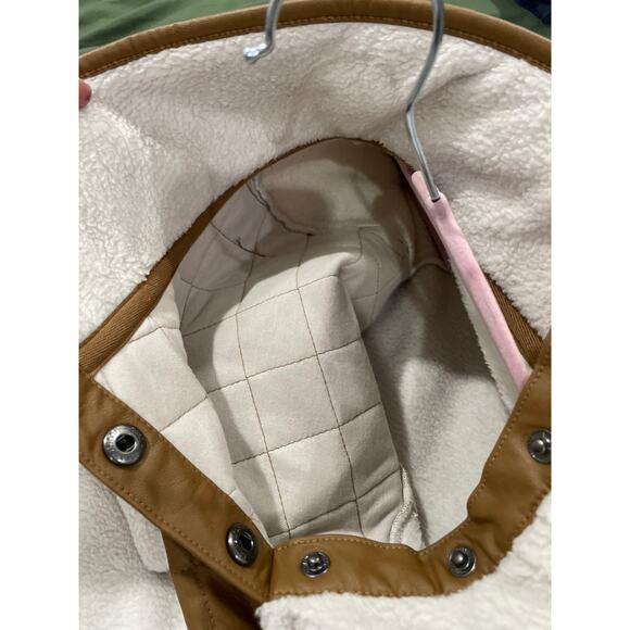 Abercrombie & Fitch Sherpa Pullover Faux Leather Trim Snap Neck Size S - Picture 6 of 10